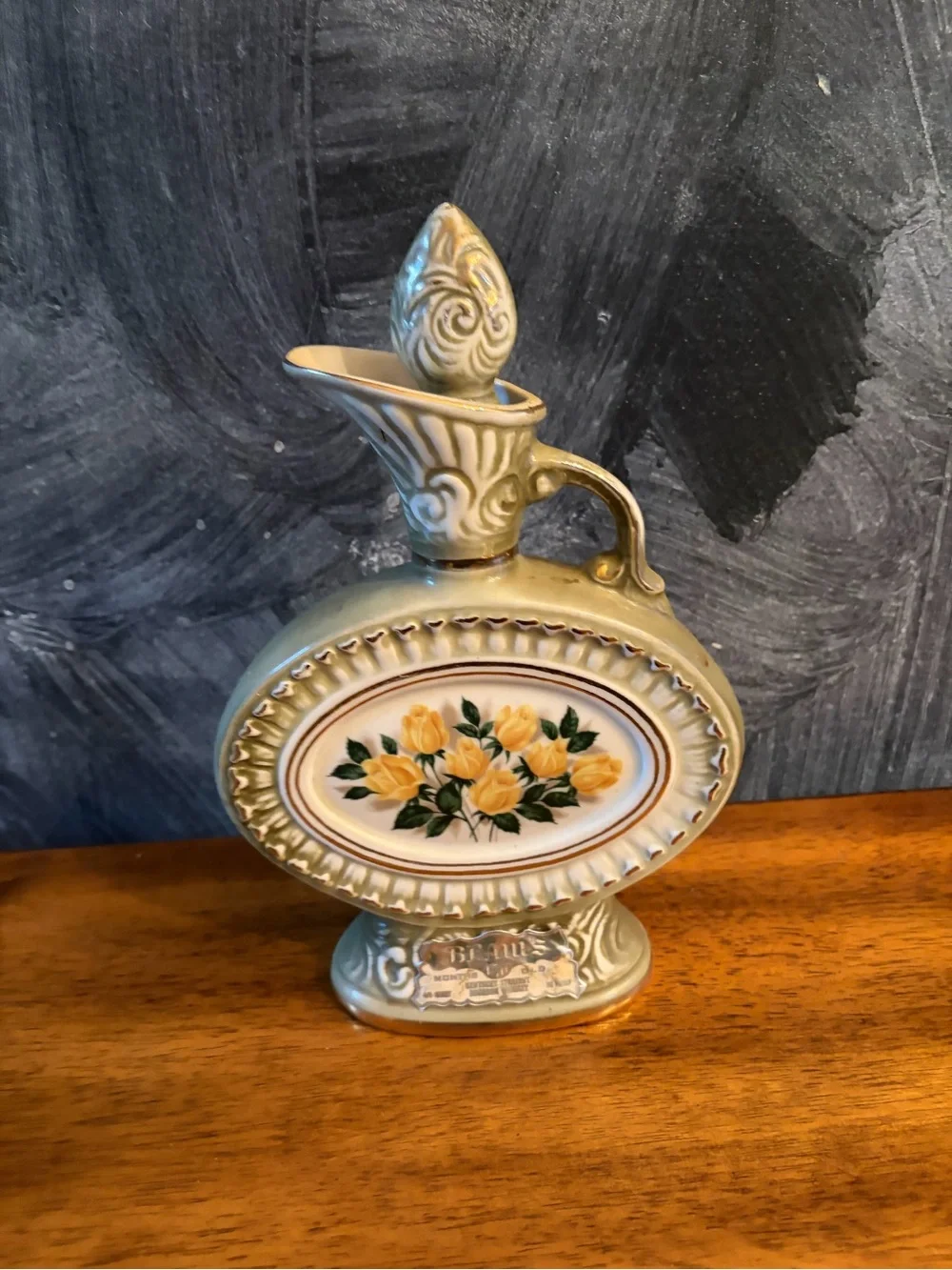 Vintage Decorative Floral  Bottle Pitcher - Yellow Roses